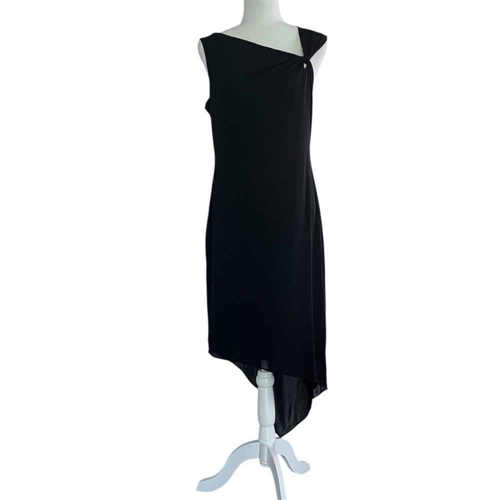 David Meister Asymmetrical Neckline Dress Black Size 12 Cocktail Glam Party